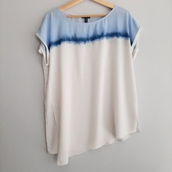 CONRAD C / Asymmetric Light Blouse Top Watercolour White & Blue Sz 14 - Picture 2 of 8